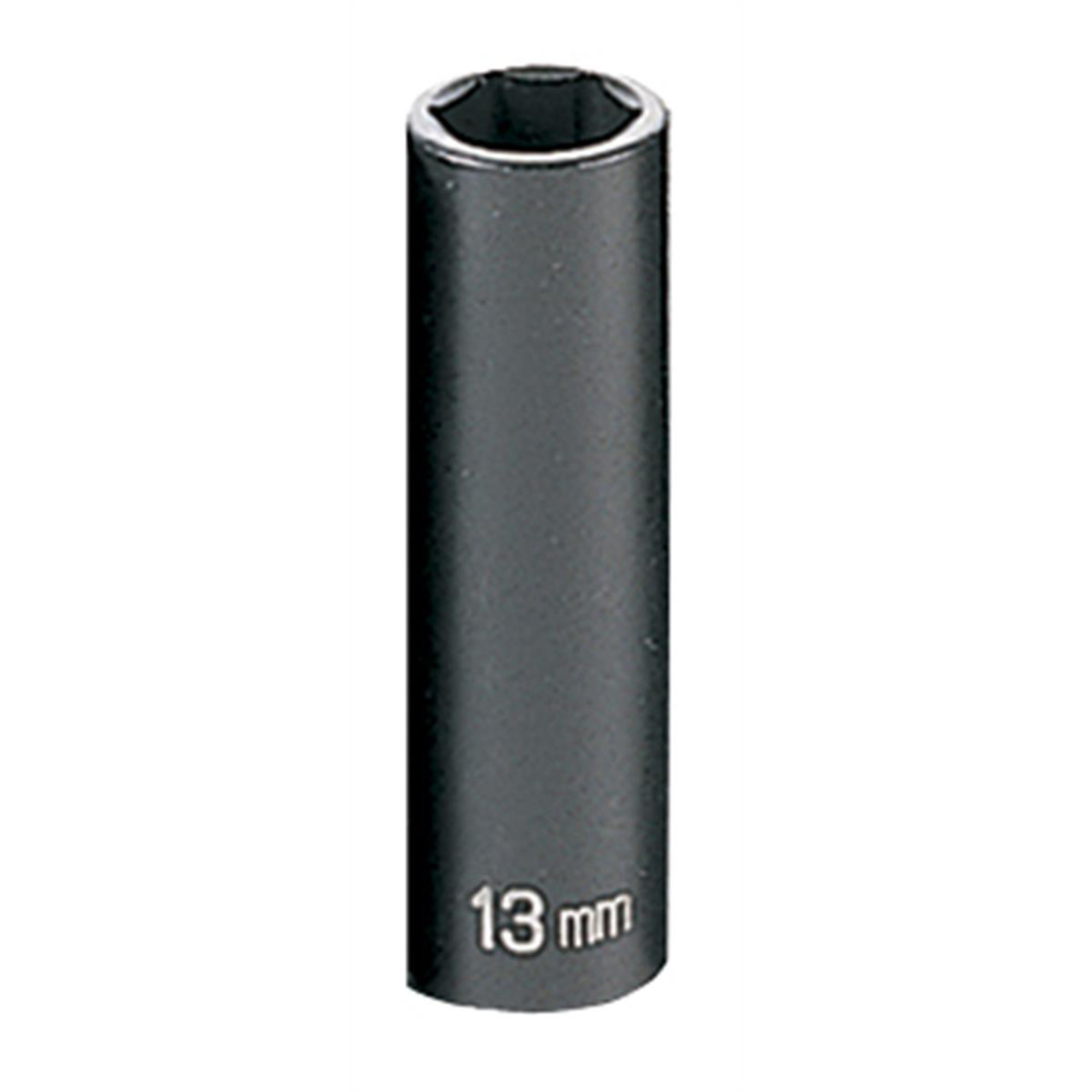 Grey Pneumatic Impact Socket — 13mm, 3/8in. Drive, 6-Point, Deep, Chrome-Molybdenum, Model# GRE1013MD